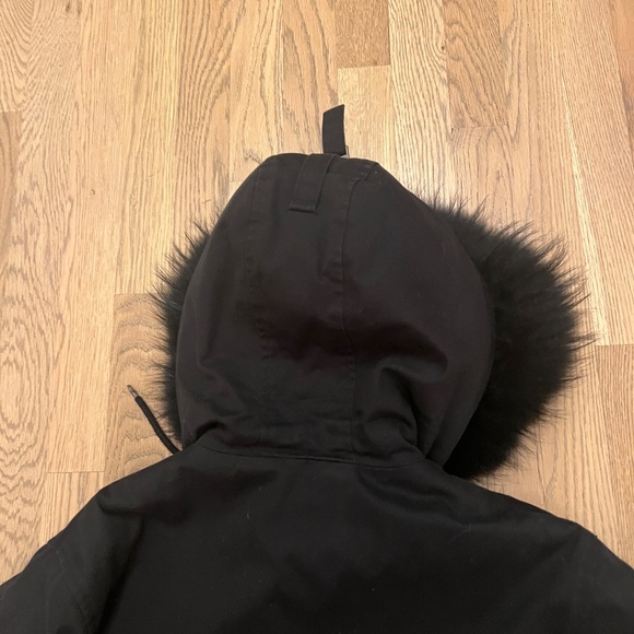 The Kooples Technical Cotton Parka with  Raccoon Fur Hood Coat Black Medium - Picture 3 of 11